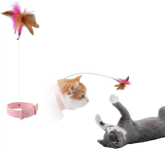 首輪付き猫のおもちゃ、猫おもちゃ、猫のインタラクティブなおもちゃ、ペットグッズねこ用品、天然鳥の羽棒、鈴付き 猫の羽のおもちゃ